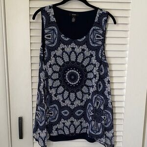 Alfani Navy and White Moroccan Print Sleeveless Tank